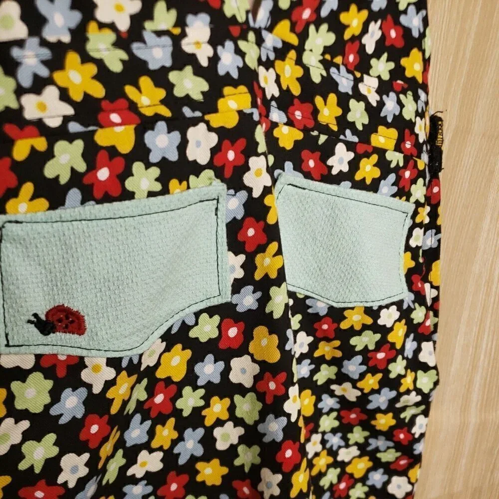 Handmade Girls Black Floral Ladybug Overall Dress 5